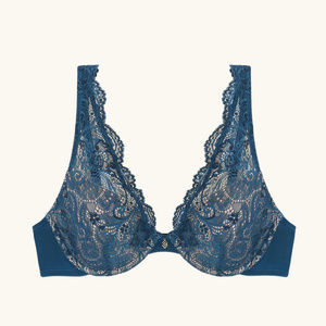 Lace Countour Plunge Bra/Panty in Peacock, 34DDD/M